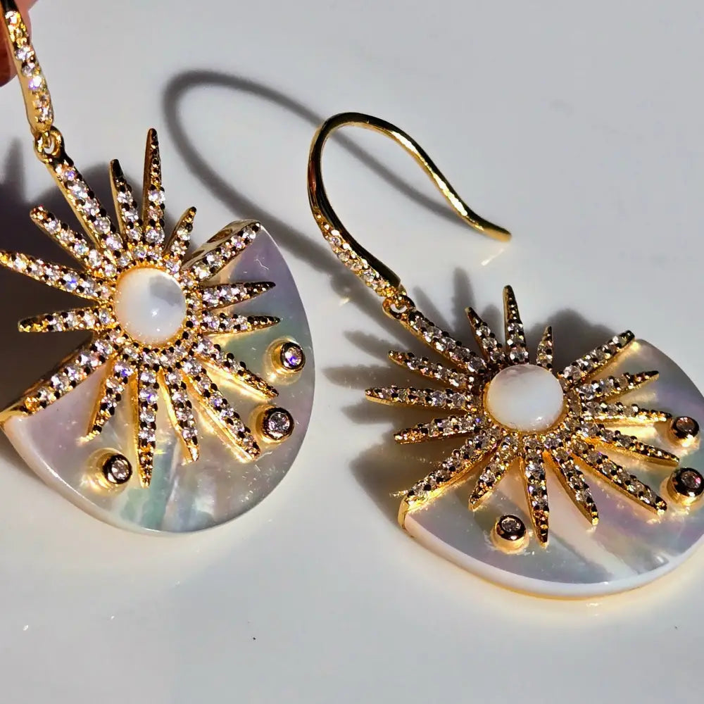 ?MY Sunshine’ 1.5’’ Earrings - South Sea Mother-of-pearl Zircon Anti-tarnish Gold Sterling