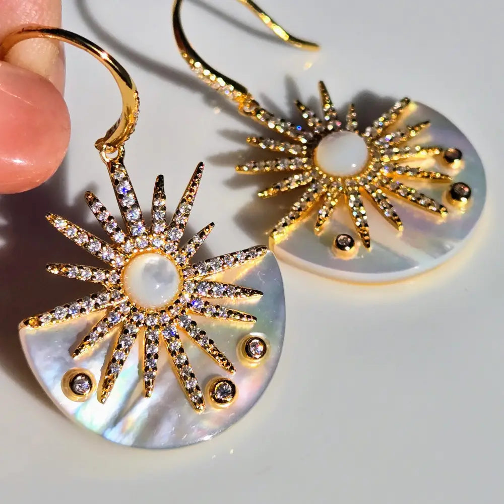 ?MY Sunshine’ 1.5’’ Earrings - South Sea Mother-of-pearl Zircon Anti-tarnish Gold Sterling