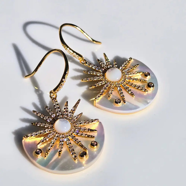 ?MY Sunshine’ 1.5’’ Earrings - South Sea Mother-of-pearl Zircon Anti-tarnish Gold Sterling