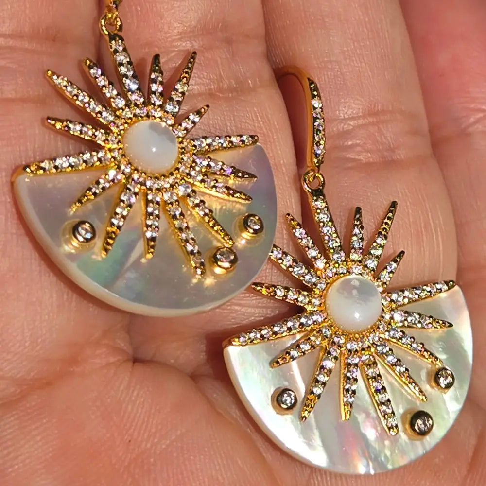 ?MY Sunshine’ 1.5’’ Earrings - South Sea Mother-of-pearl Zircon Anti-tarnish Gold Sterling