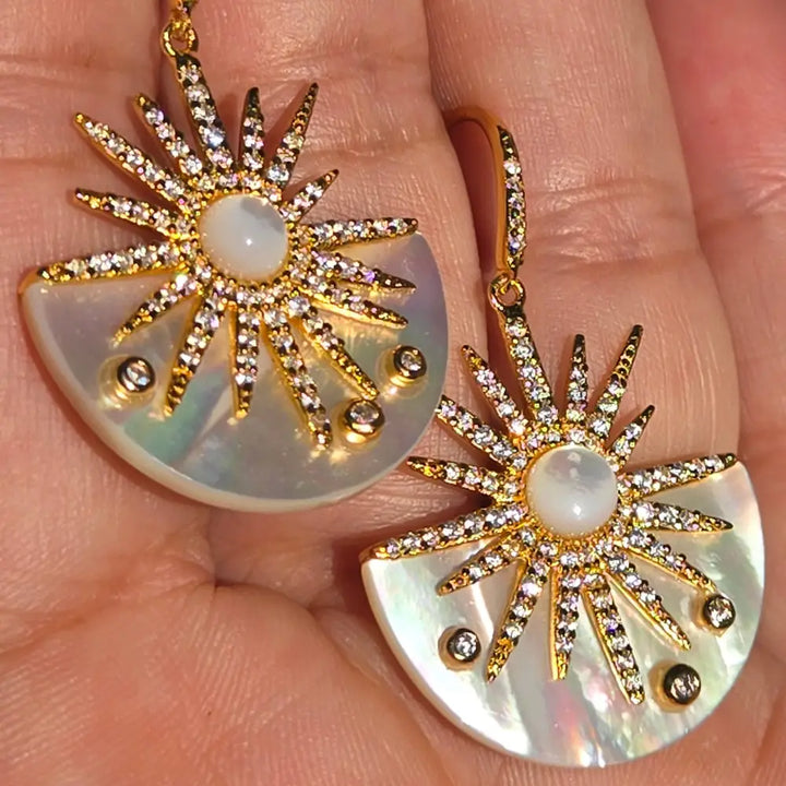 ?MY Sunshine’ 1.5’’ Earrings - South Sea Mother-of-pearl Zircon Anti-tarnish Gold Sterling