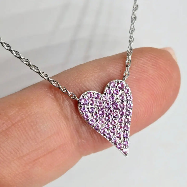 ?MY Sweetart Heart’ 17’’ - 19’’ Necklace - Pink Sapphire Anti-tarnish Sterling