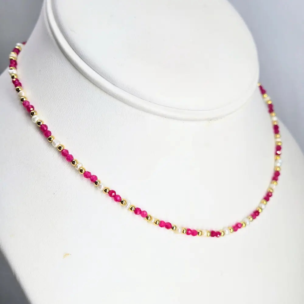 ?MY Sweetness’ 15’’ - 17’’ Necklace - Ruby Pearls Gold-filled Findings - Necklace