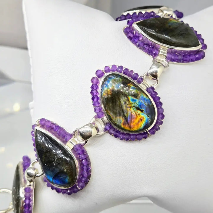 ?MYstic Flash’ 7’’ - 8’’ Bracelet - Labradorite Amethyst Sterling