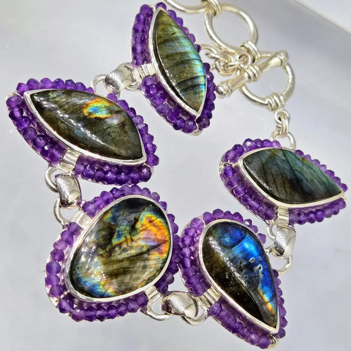 ?MYstic Flash’ 7’’ - 8’’ Bracelet - Labradorite Amethyst Sterling