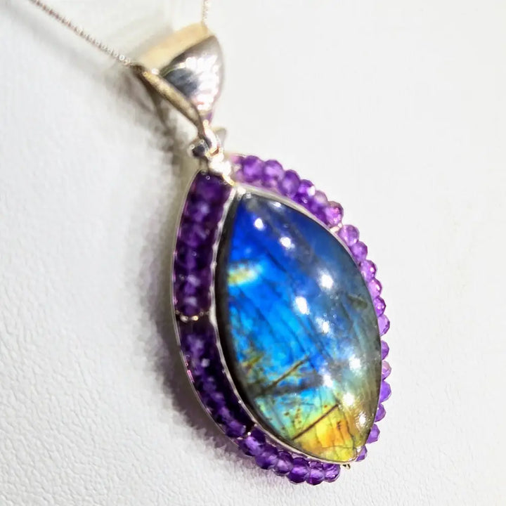 ?MYstic Flash-tastic’ Pendant Necklace - Labradorite Amethyst Sterling