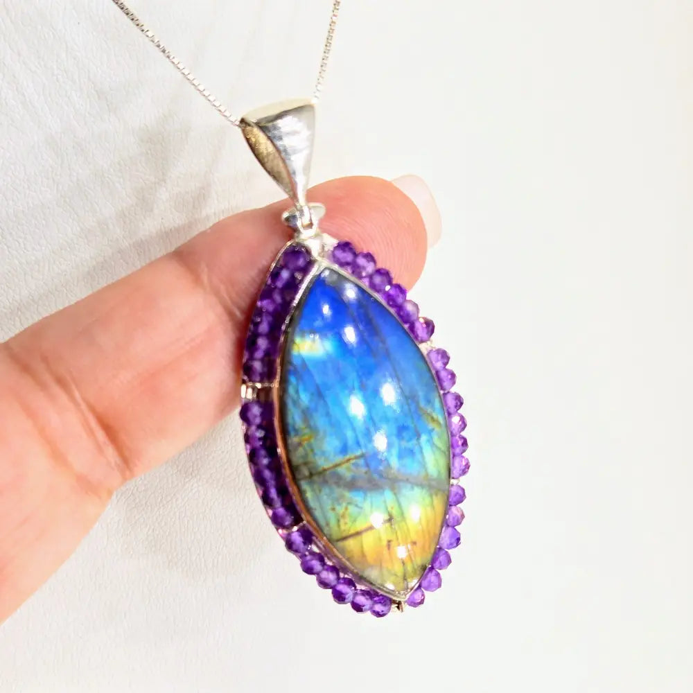 ?MYstic Flash-tastic’ Pendant Necklace - Labradorite Amethyst Sterling