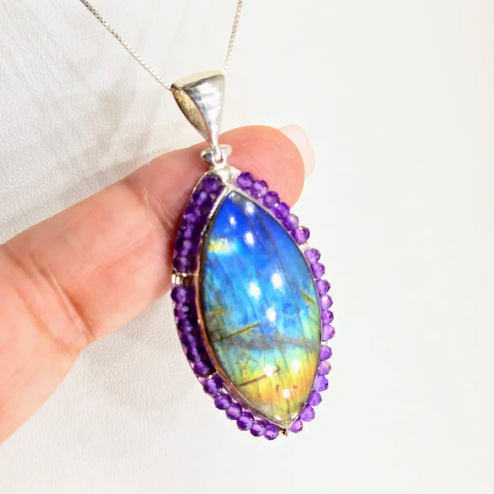 ?MYstic Flash-tastic’ Pendant Necklace - Labradorite Amethyst Sterling