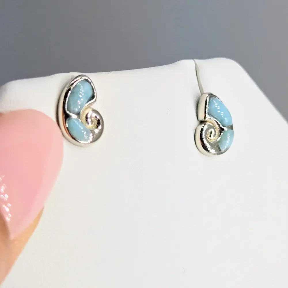 ?NAutilus’.5’’ Stud Earrings - Larimar Anti-tarnish Sterling