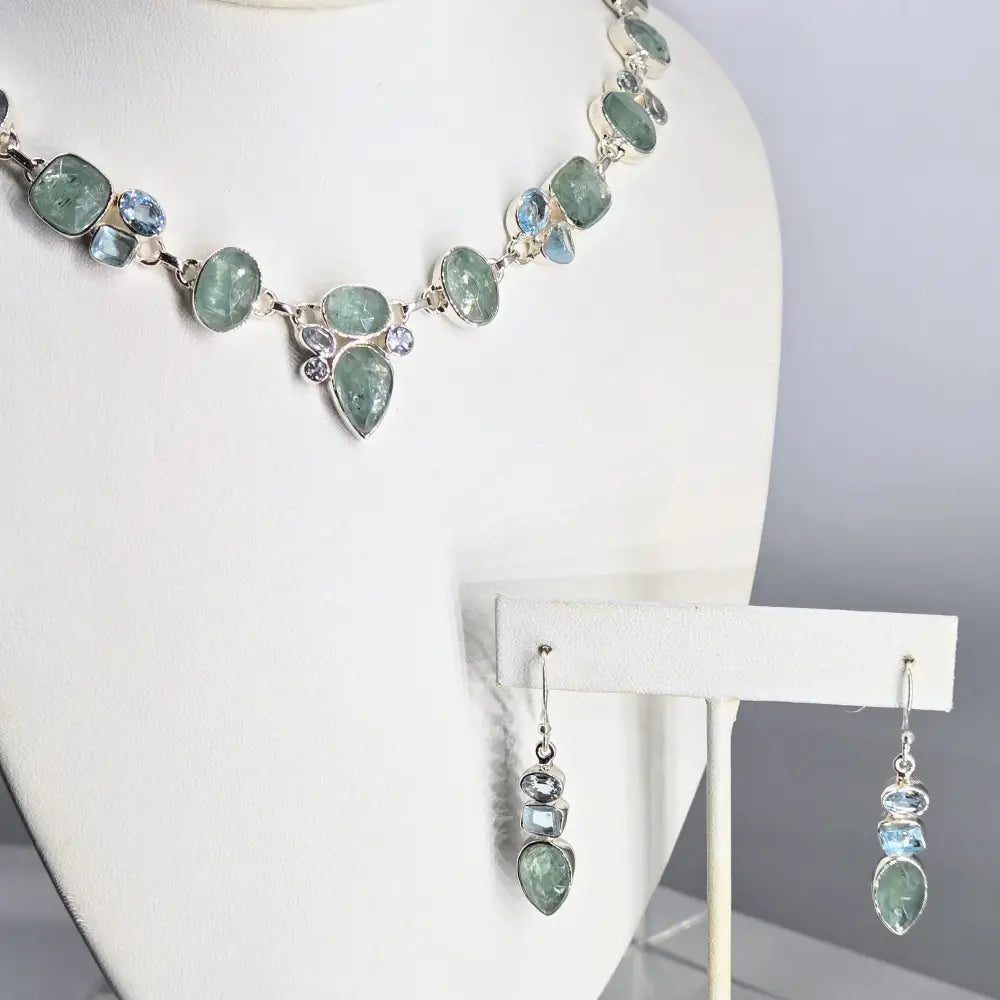 ?NEptune’s Daughter’ 15’’ - 18’’ Necklace - Aqua Kyanite Topaz Sterling