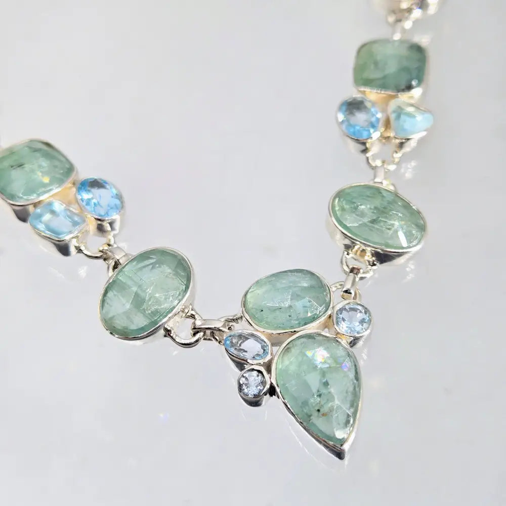 ?NEptune’s Daughter’ 15’’ - 18’’ Necklace - Aqua Kyanite Topaz Sterling