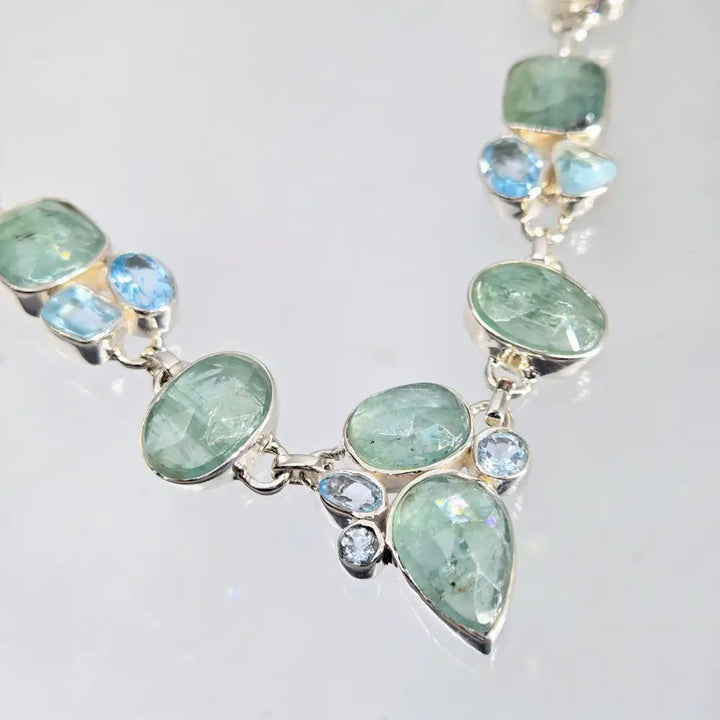 ?NEptune’s Daughter’ 15’’ - 18’’ Necklace - Aqua Kyanite Topaz Sterling