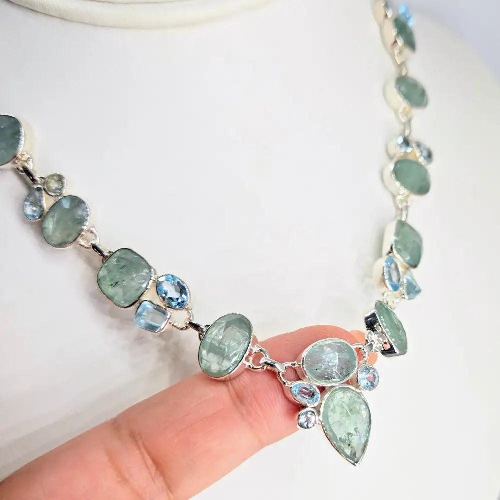 ?NEptune’s Daughter’ 15’’ - 18’’ Necklace - Aqua Kyanite Topaz Sterling