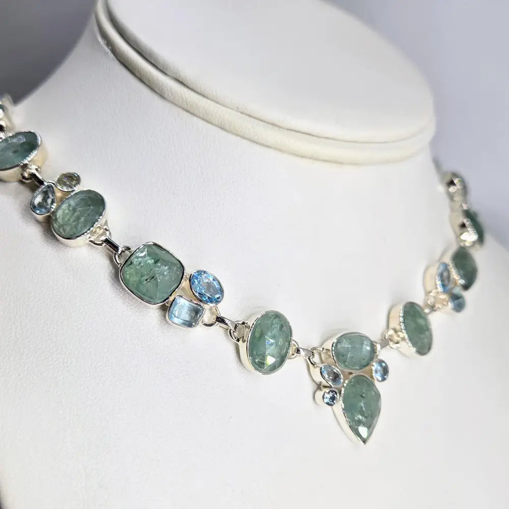 ?NEptune’s Daughter’ 15’’ - 18’’ Necklace - Aqua Kyanite Topaz Sterling