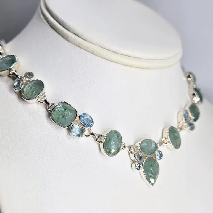 ?NEptune’s Daughter’ 15’’ - 18’’ Necklace - Aqua Kyanite Topaz Sterling