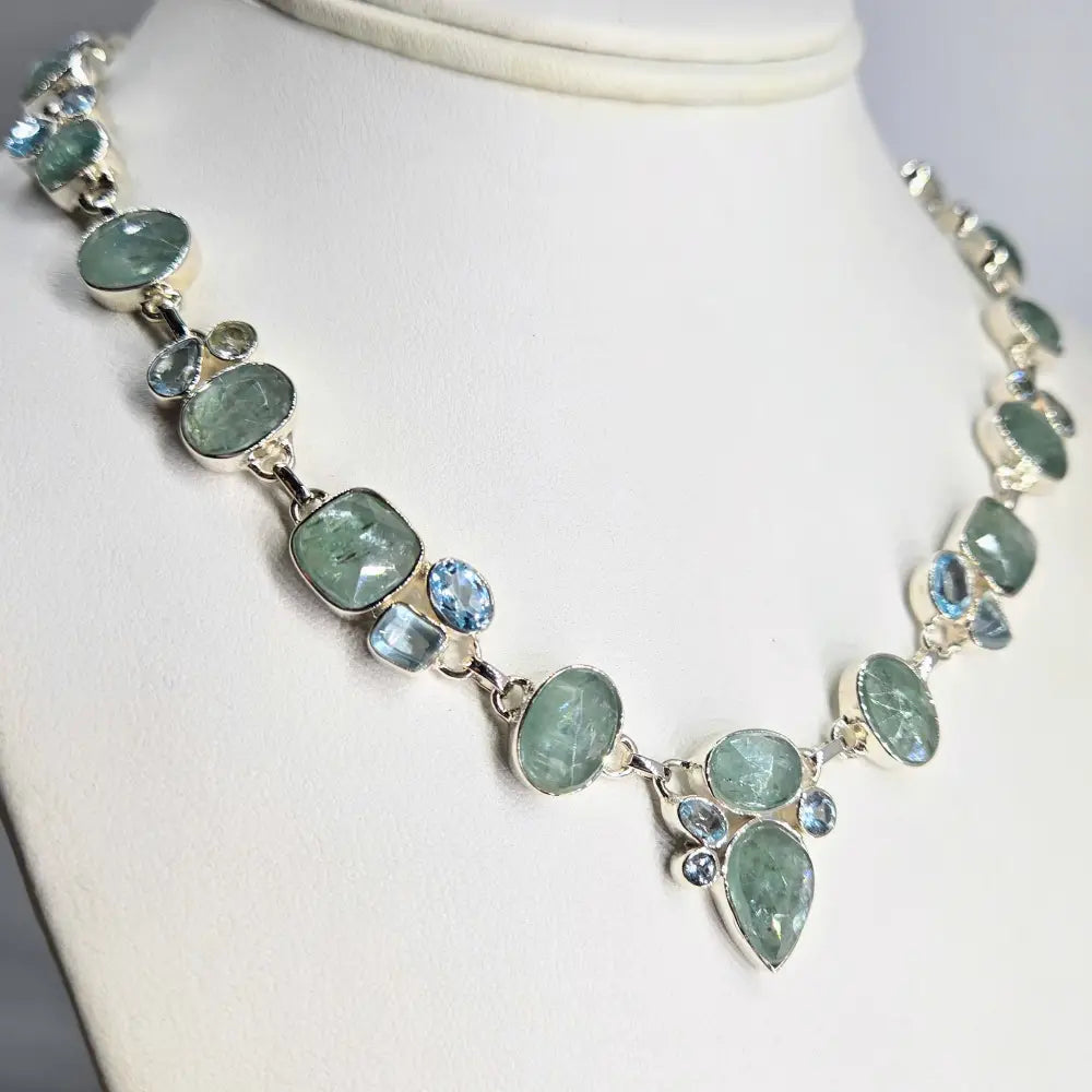 ?NEptune’s Daughter’ 15’’ - 18’’ Necklace - Aqua Kyanite Topaz Sterling