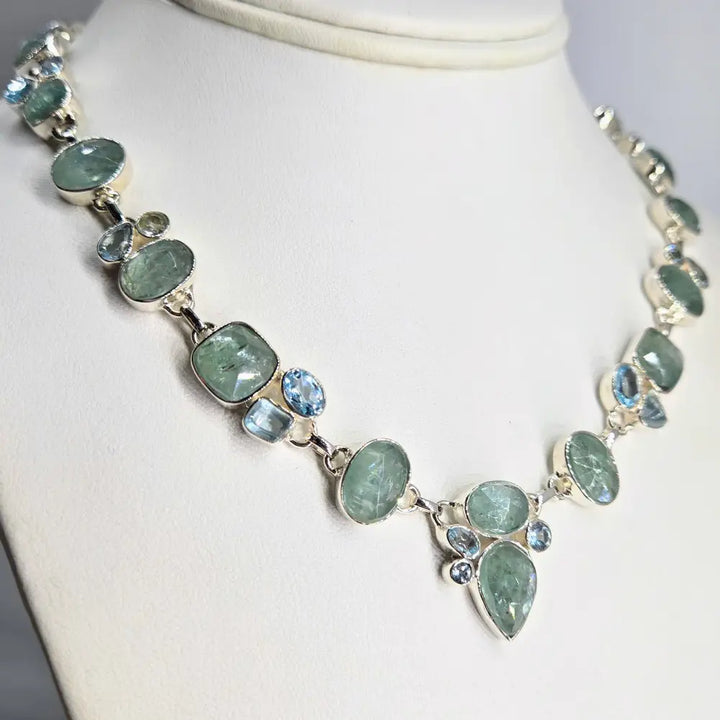 ?NEptune’s Daughter’ 15’’ - 18’’ Necklace - Aqua Kyanite Topaz Sterling