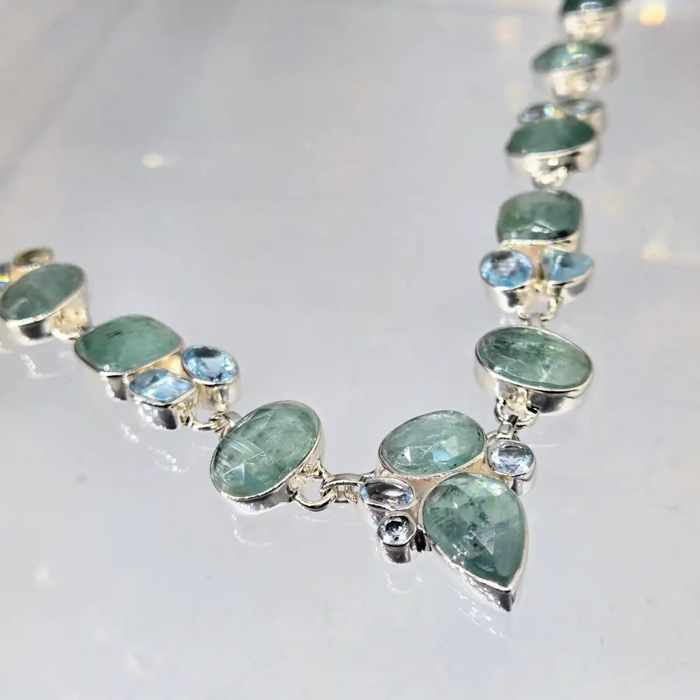 ?NEptune’s Daughter’ 15’’ - 18’’ Necklace - Aqua Kyanite Topaz Sterling