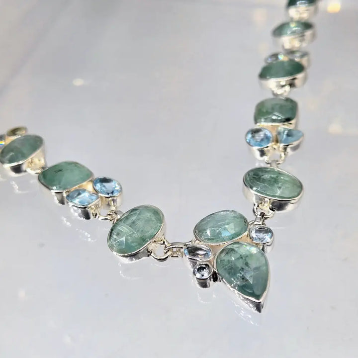 ?NEptune’s Daughter’ 15’’ - 18’’ Necklace - Aqua Kyanite Topaz Sterling