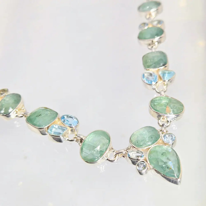 ?NEptune’s Daughter’ 15’’ - 18’’ Necklace - Aqua Kyanite Topaz Sterling