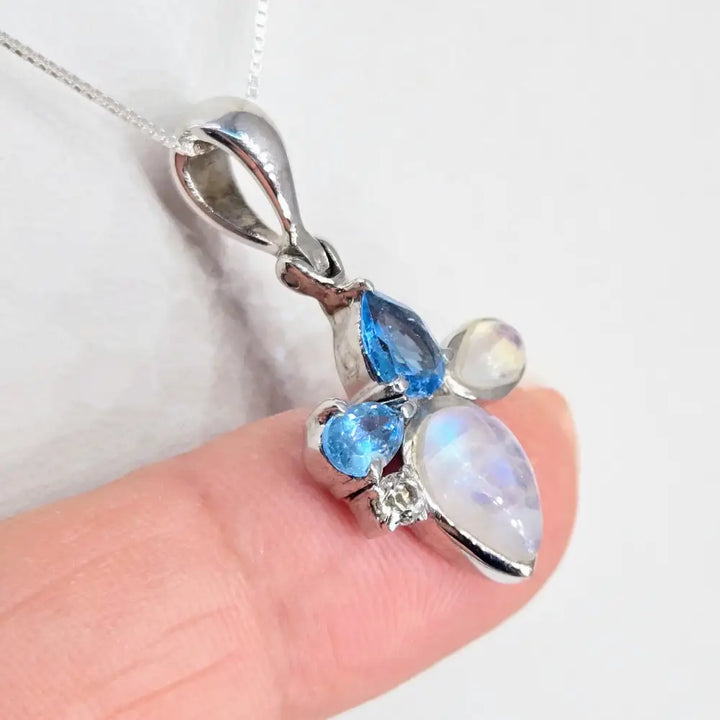 ?NEw Blue Review’ Pendant Necklace - Topaz Moonstone Sterling