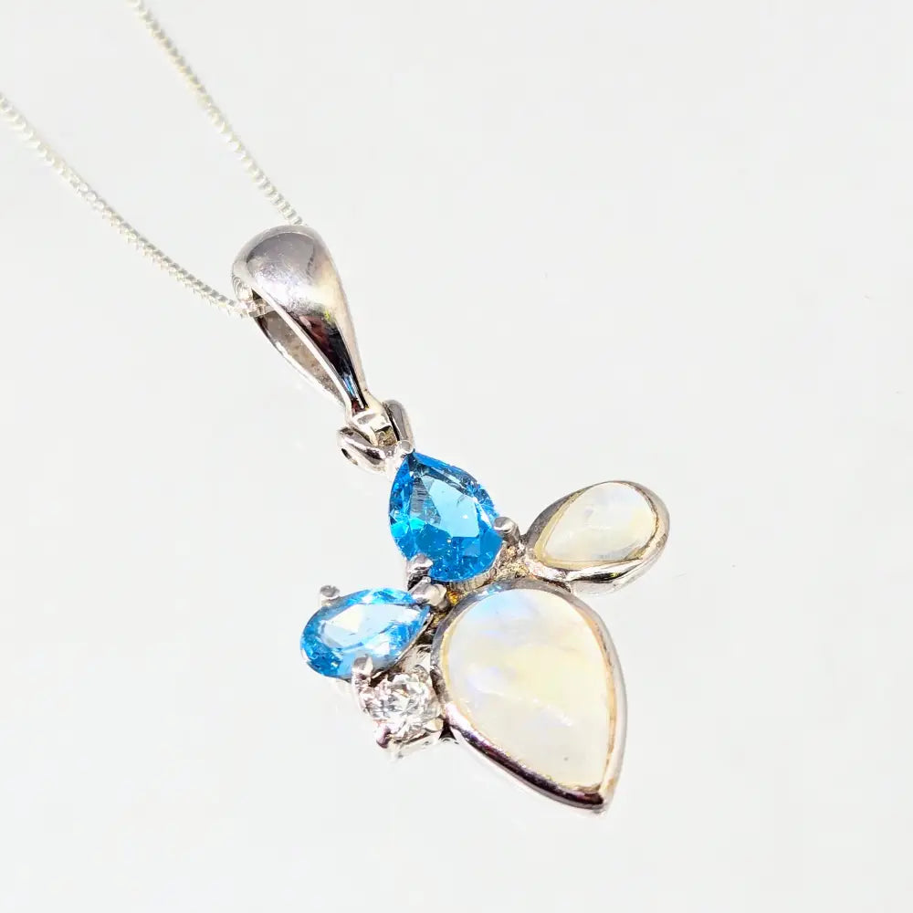 ?NEw Blue Review’ Pendant Necklace - Topaz Moonstone Sterling