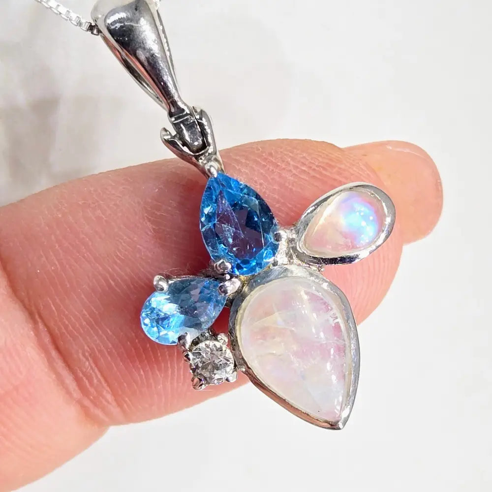 ?NEw Blue Review’ Pendant Necklace - Topaz Moonstone Sterling