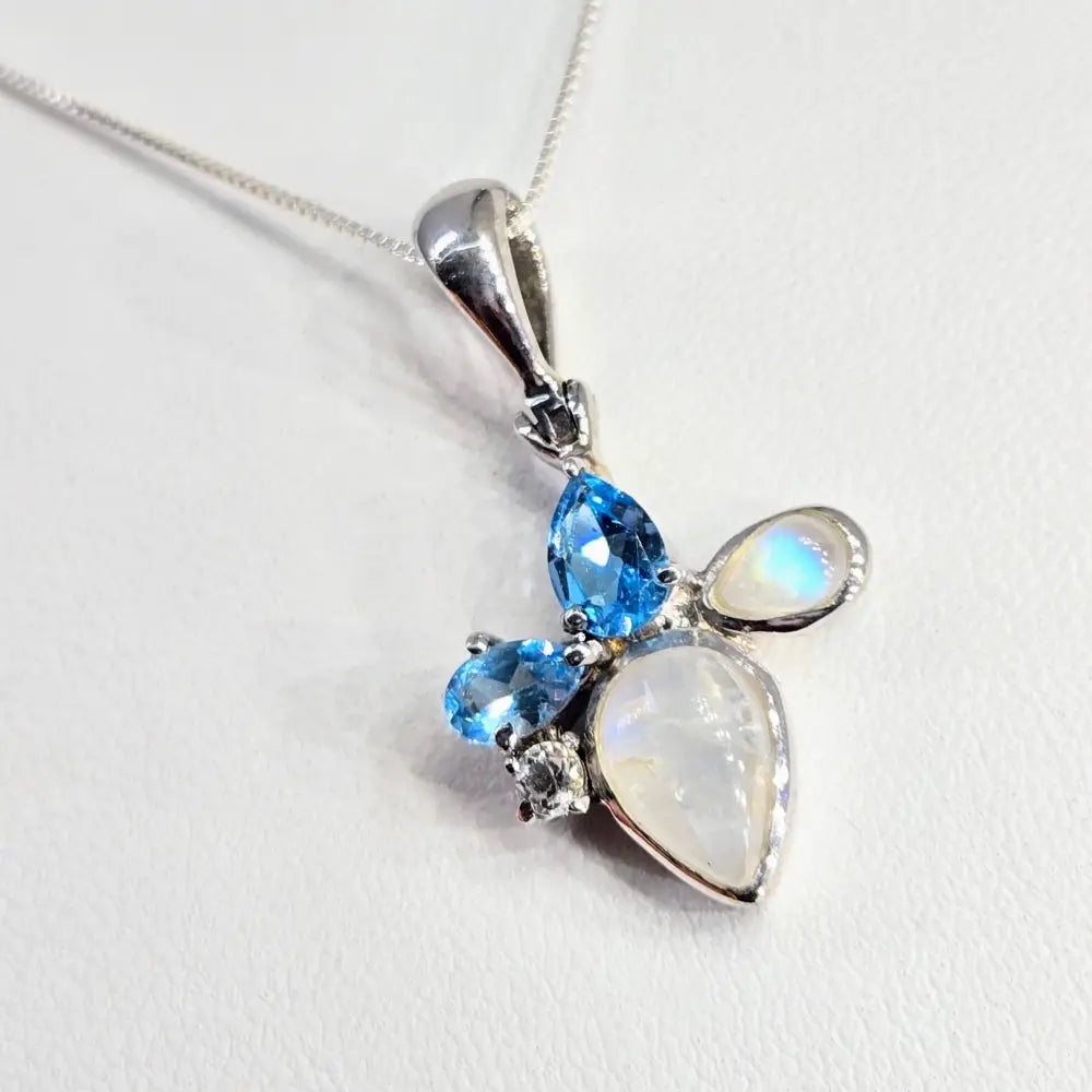 ?NEw Blue Review’ Pendant Necklace - Topaz Moonstone Sterling