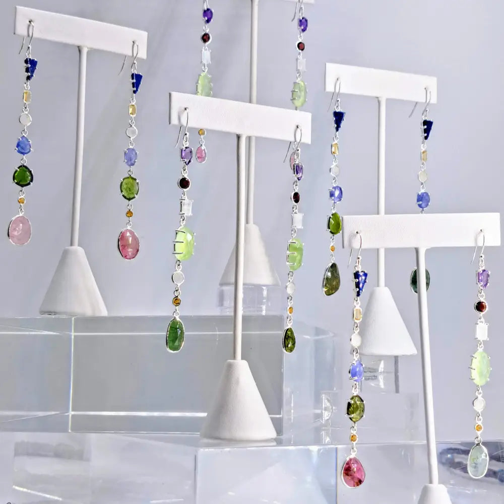 New! ?Shoulder Dusters’ Ooak 4’’ Earrings - Mixed Gems Sterling or Gold