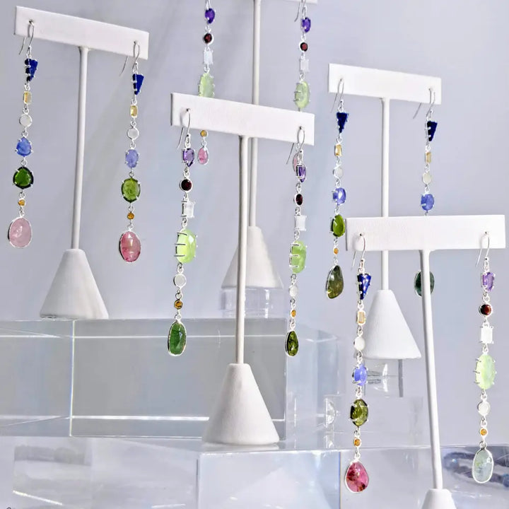 New! ?Shoulder Dusters’ Ooak 4’’ Earrings - Mixed Gems Sterling or Gold