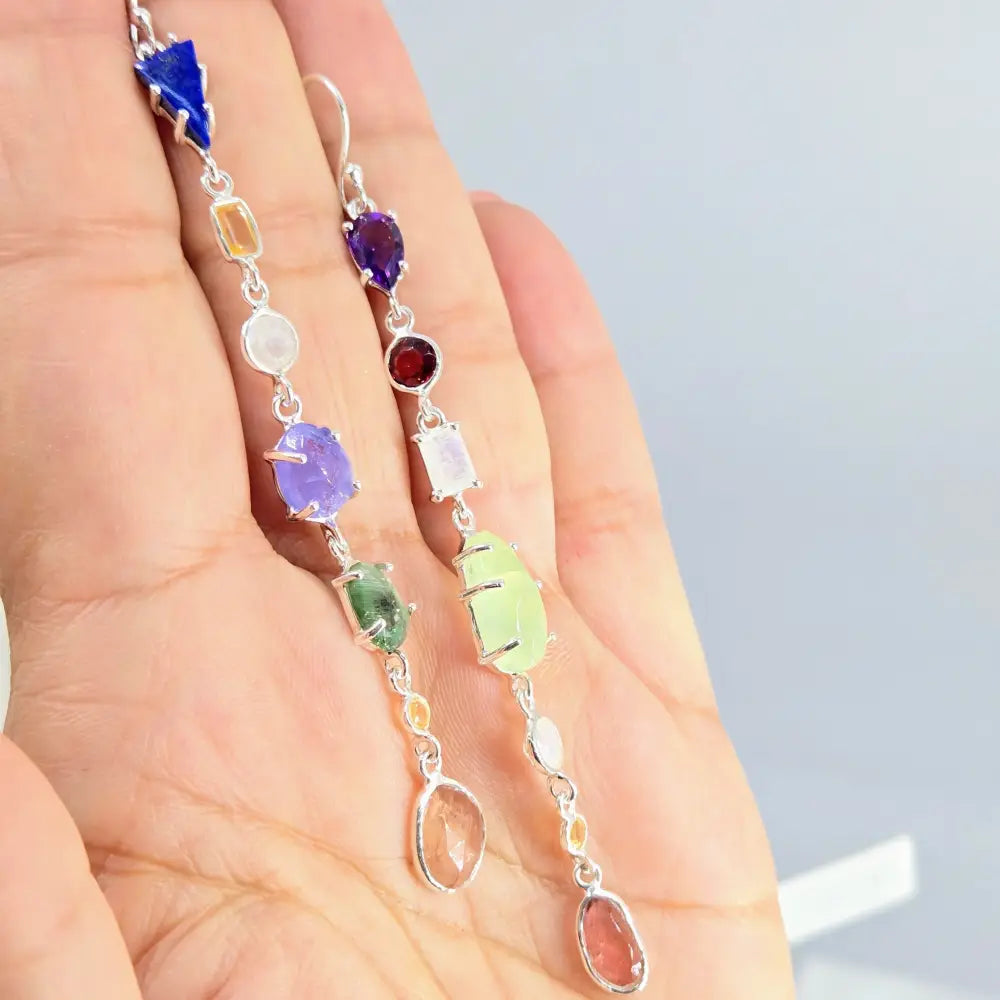 New! ?Shoulder Dusters’ Ooak 4’’ Earrings - Mixed Gems Sterling or Gold