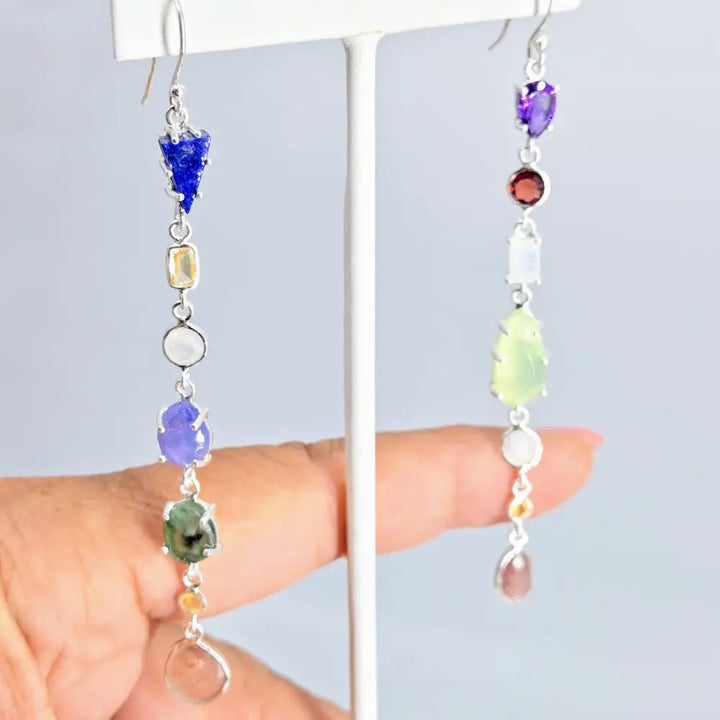 New! ?Shoulder Dusters’ Ooak 4’’ Earrings - Mixed Gems Sterling or Gold