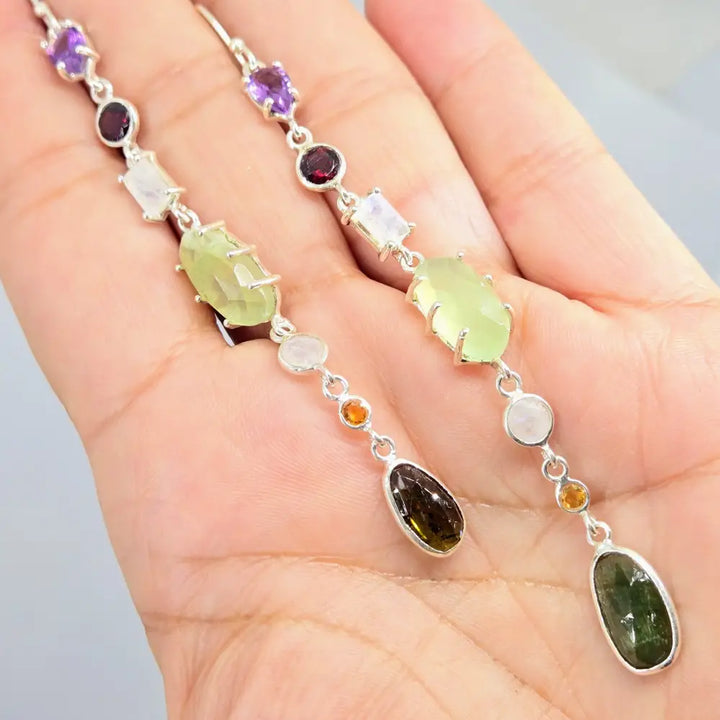New! ?Shoulder Dusters’ Ooak 4’’ Earrings - Mixed Gems Sterling or Gold