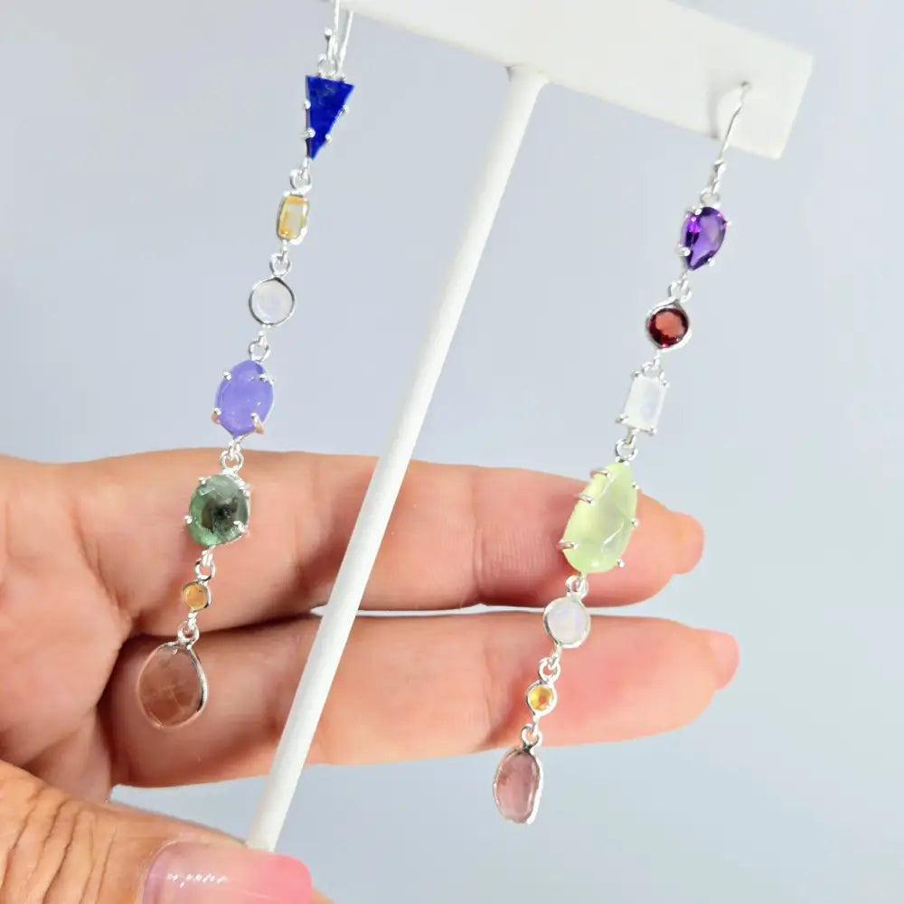 New! ?Shoulder Dusters’ Ooak 4’’ Earrings - Mixed Gems Sterling or Gold