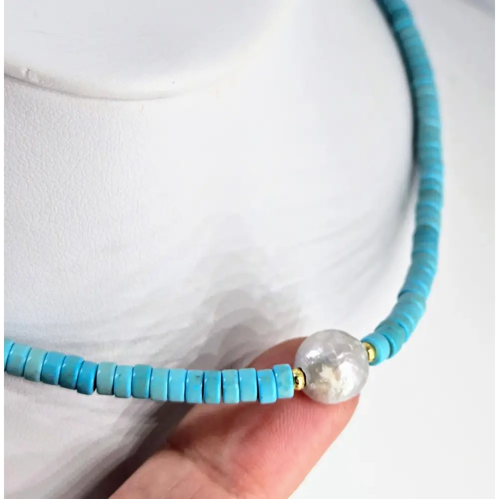 ?OCean-candy’ 18’’ Necklace - Turquoise Pearl Anti-tarnish Golden Findings