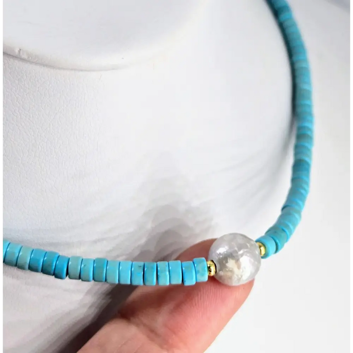 ?OCean-candy’ 18’’ Necklace - Turquoise Pearl Anti-tarnish Golden Findings
