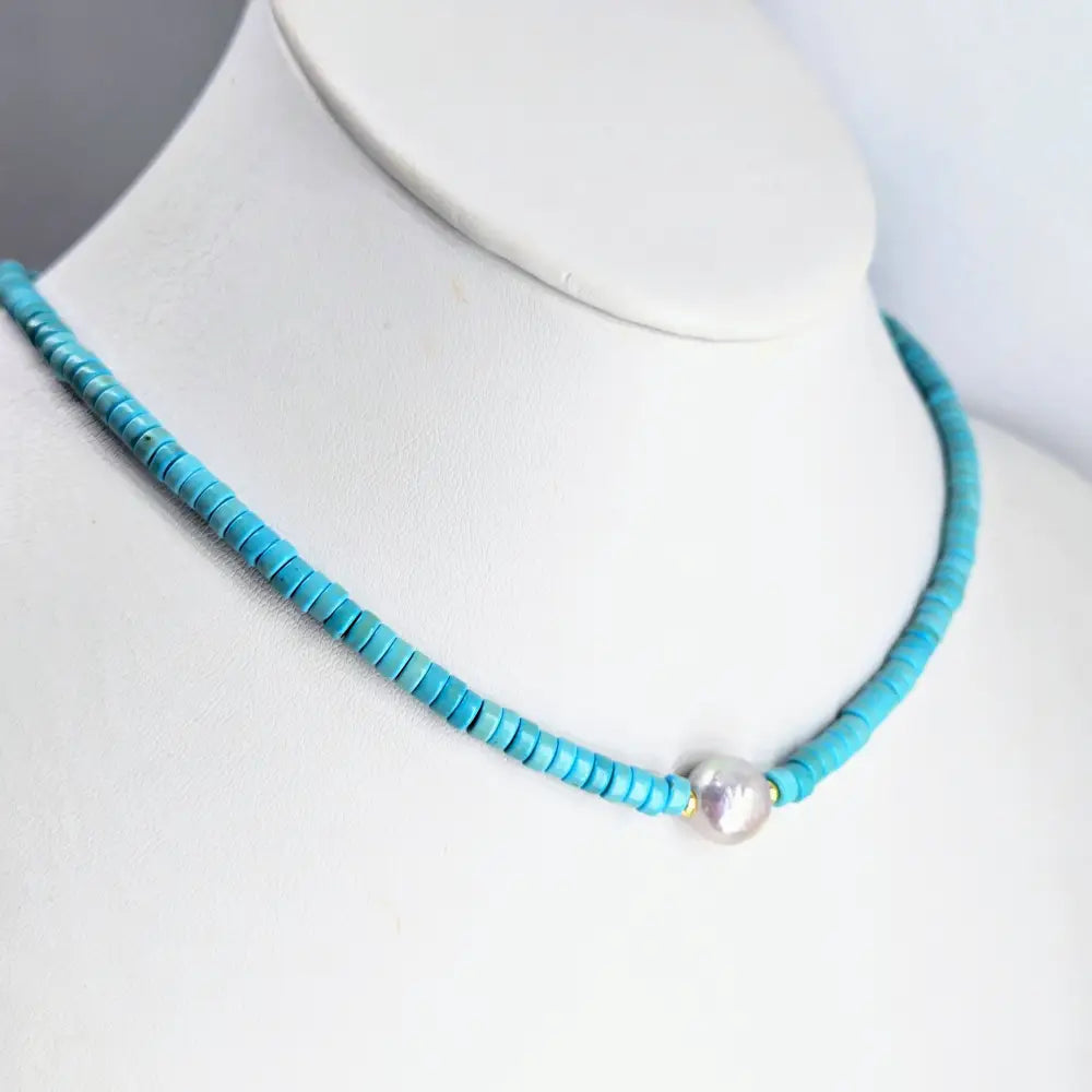 ?OCean-candy’ 18’’ Necklace - Turquoise Pearl Anti-tarnish Golden Findings