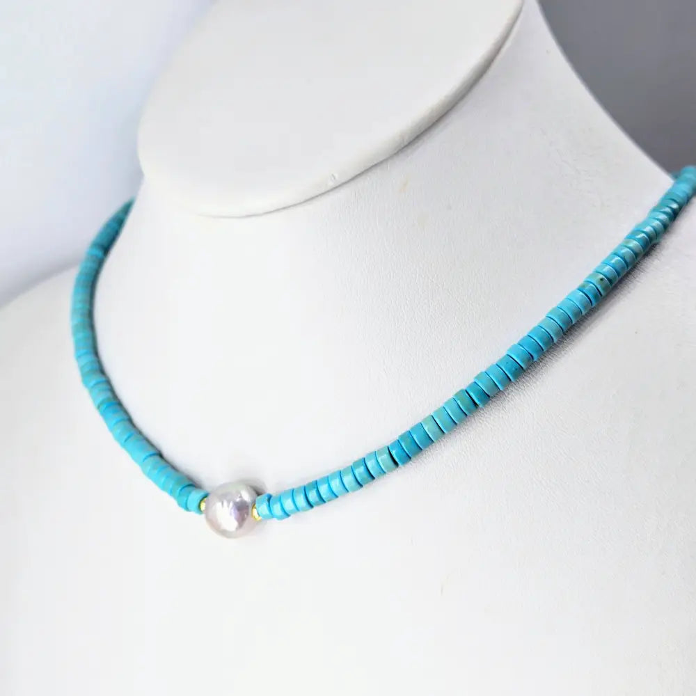 ?OCean-candy’ 18’’ Necklace - Turquoise Pearl Anti-tarnish Golden Findings