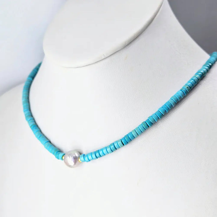 ?OCean-candy’ 18’’ Necklace - Turquoise Pearl Anti-tarnish Golden Findings