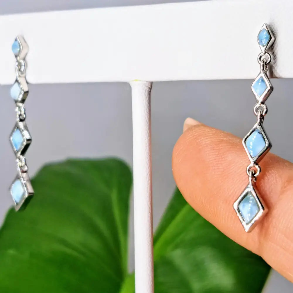 ?OCean Diamond Drops’ 1.5’’ Earrings - Larimar Sterling