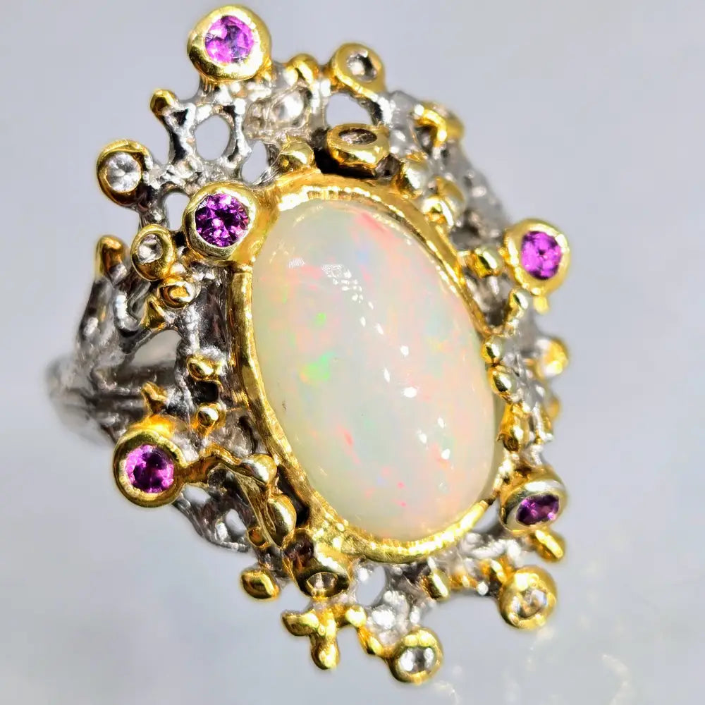 ?OCean Garden’ Sz 8 Ring - Opal Sapphire Anti-tarnish Sterling 18k Gold