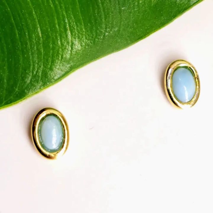 ?OCean’ Tiny (appx. 3mm) Stud Earrings - Larimar Round or Ovals in Sterling Gold