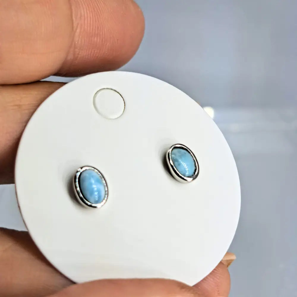 ?OCean’ Tiny (appx. 3mm) Stud Earrings - Larimar Round or Ovals in Sterling Gold