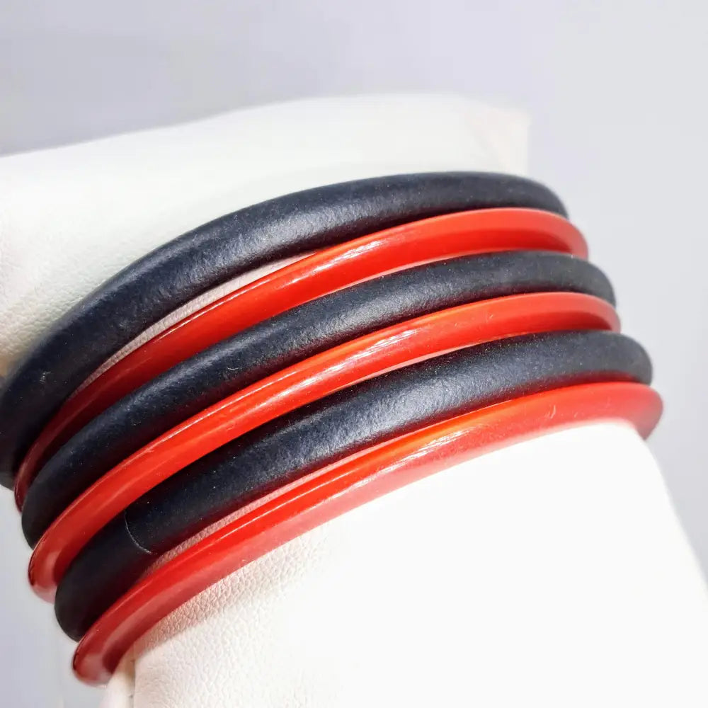 Outlet ?Old & New’ Sz Med Bracelet Set of 6 - Vintage ?Moonglow’ Plastic Neoprene