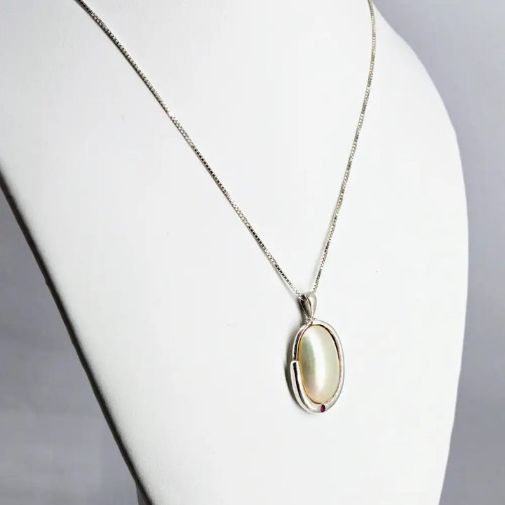 ?OLd & Nouveau Again’ Pendant Necklace - Mother of Pearl Ruby Sterling