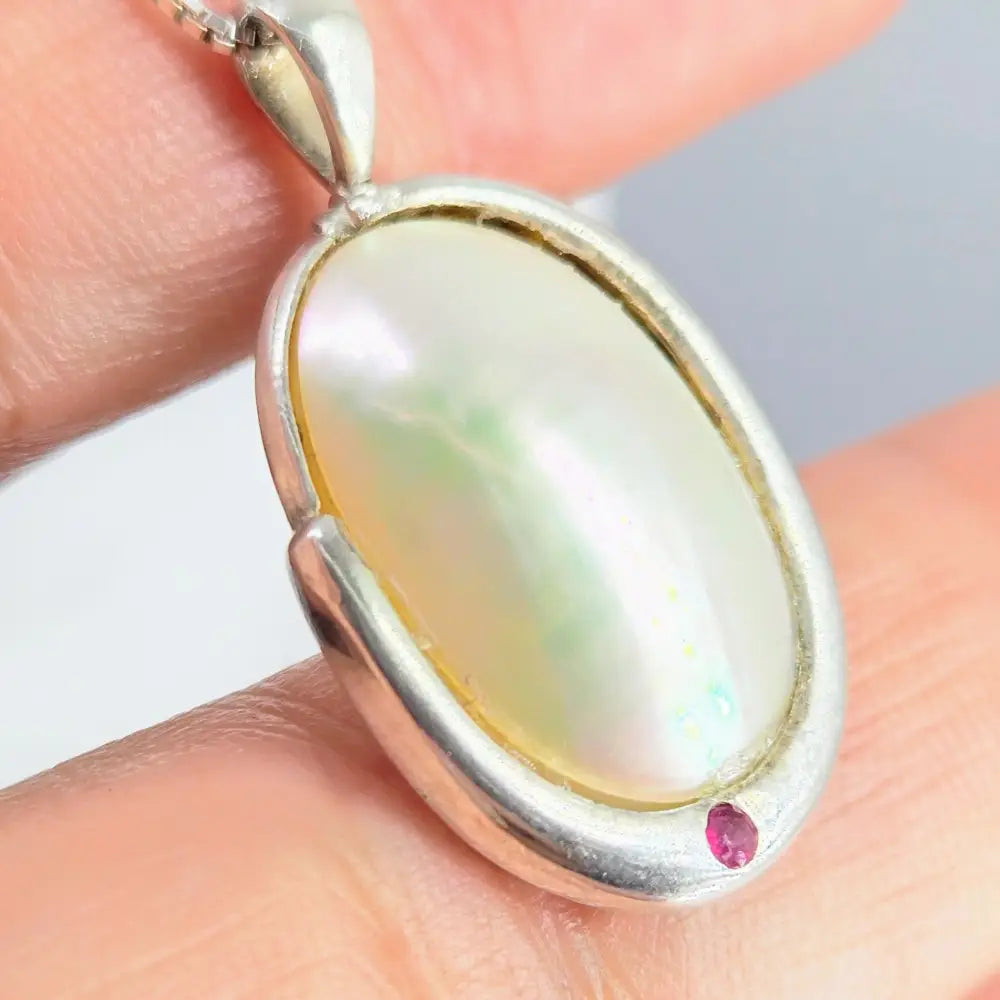 ?OLd & Nouveau Again’ Pendant Necklace - Mother of Pearl Ruby Sterling
