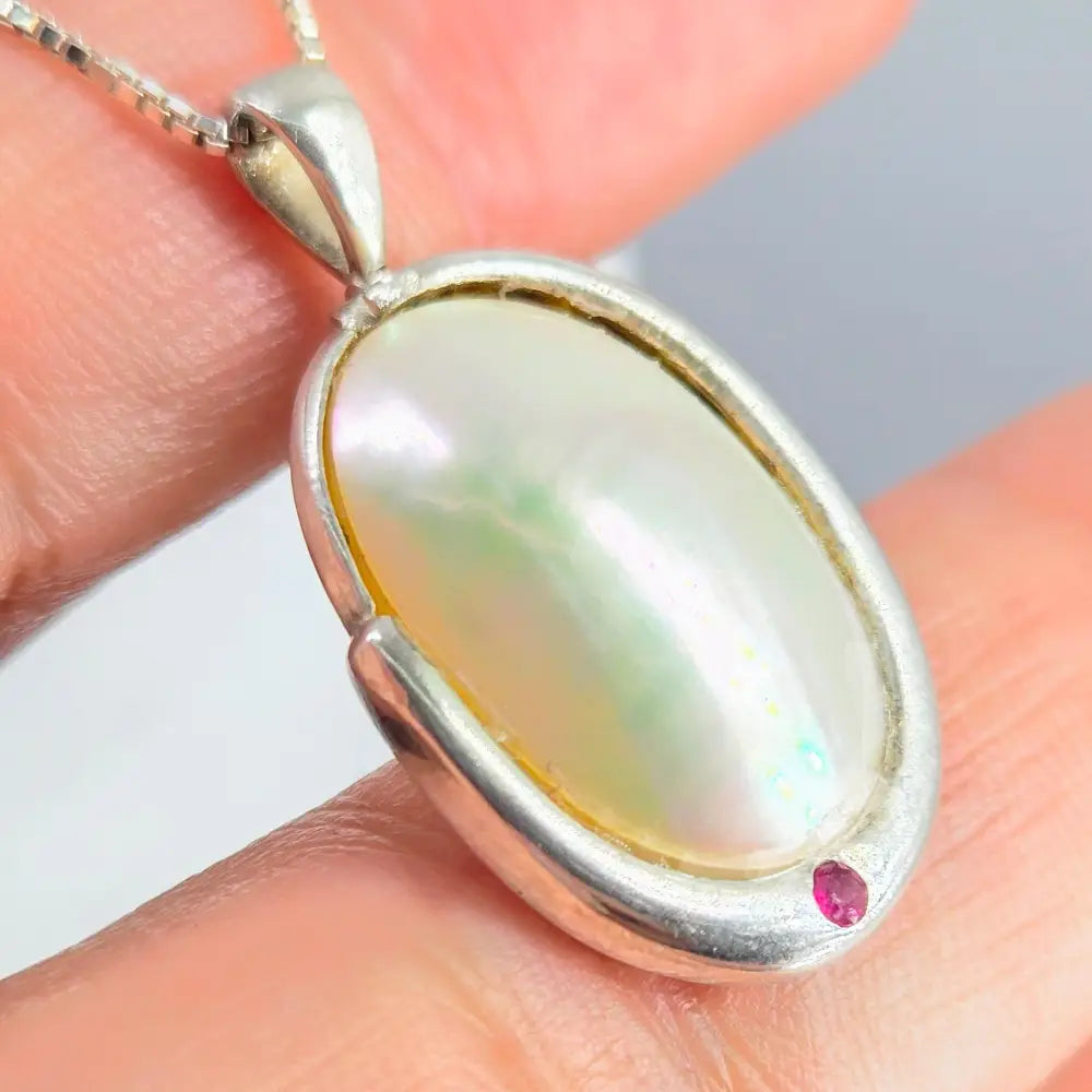 ?OLd & Nouveau Again’ Pendant Necklace - Mother of Pearl Ruby Sterling