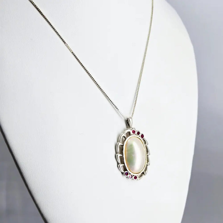 ?OLd & Nouveau’ Pendant Necklace - Mother of Pearl Ruby Sterling