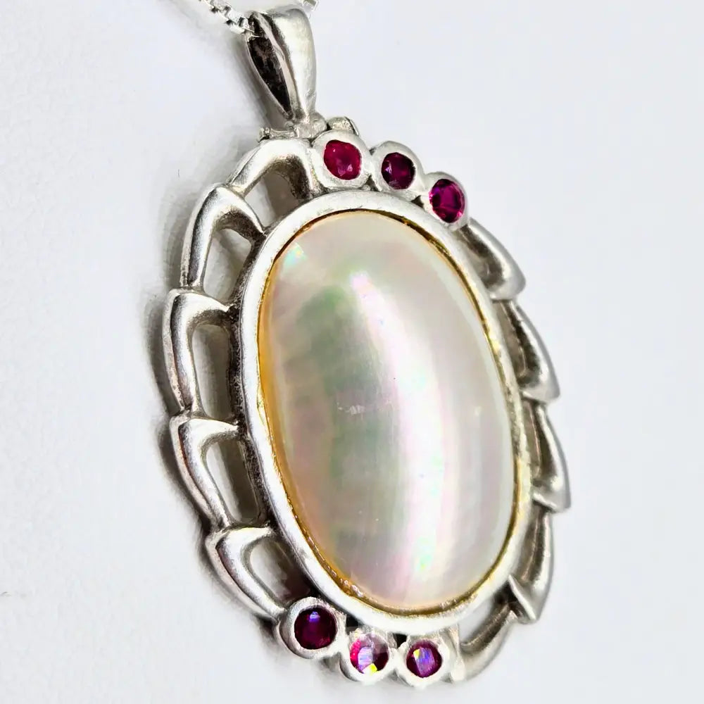?OLd & Nouveau’ Pendant Necklace - Mother of Pearl Ruby Sterling