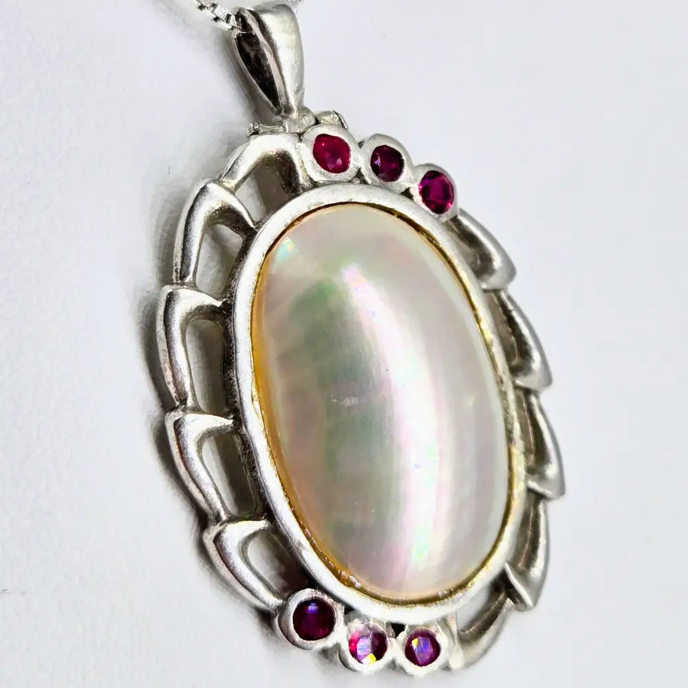 ?OLd & Nouveau’ Pendant Necklace - Mother of Pearl Ruby Sterling
